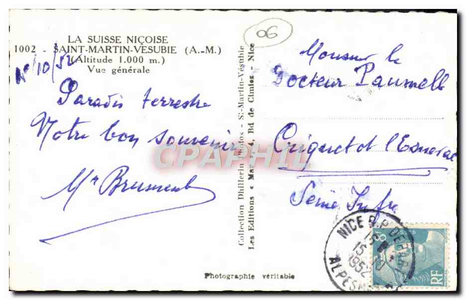 Saint-Martin-Vésubie — En hiver — Éditions Différents, Nice, n°1002 — Rückseite
