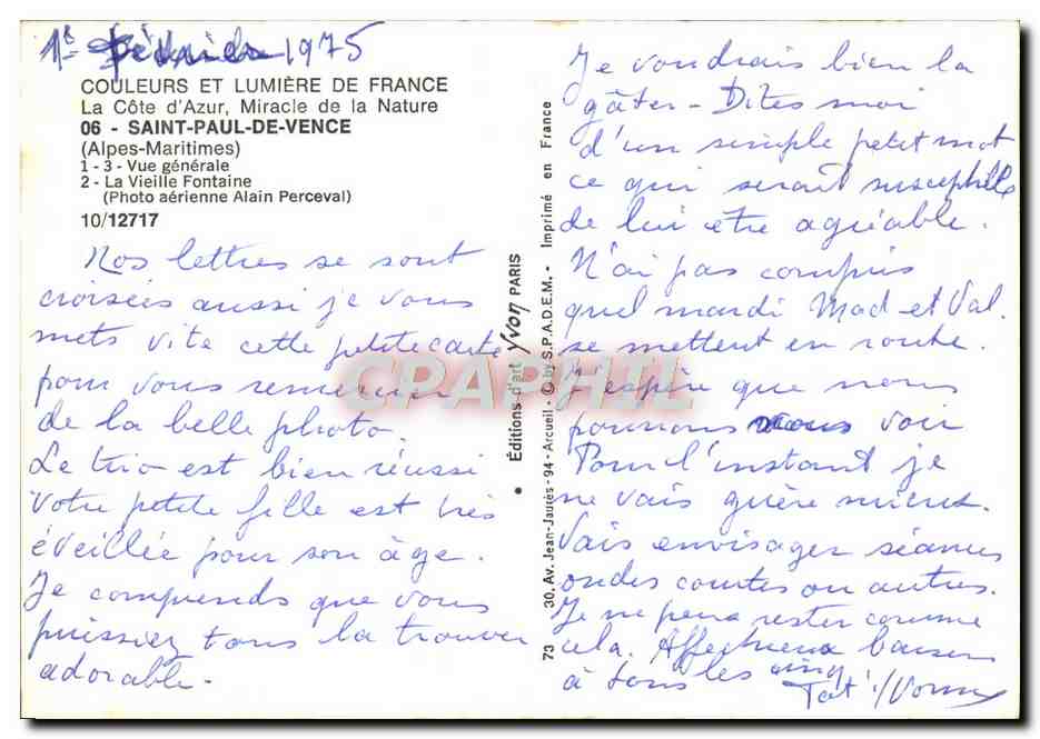 Saint-Paul-de-Vence — vue aérienne et fontaine — Éditions d'Art Yvon — Verso