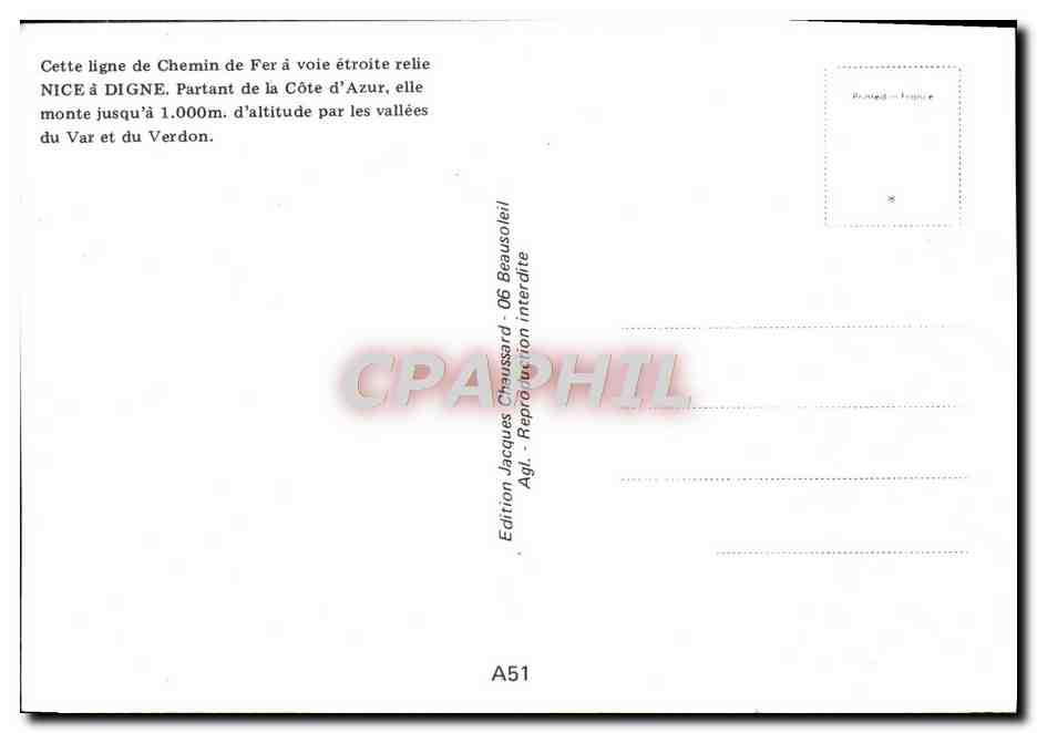 CPM Touet Sur Var Chemins De Fer Provence — Rückseite