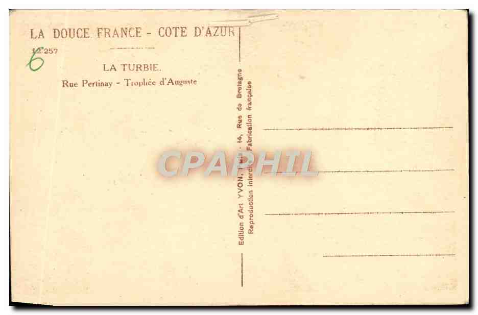 CPA La Turbie Rue Pertinay  — Rückseite