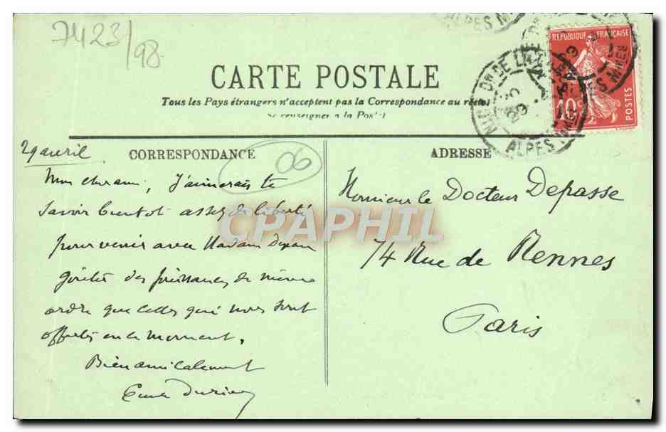 CPA La Turbie La Tour d'Auguste — Verso