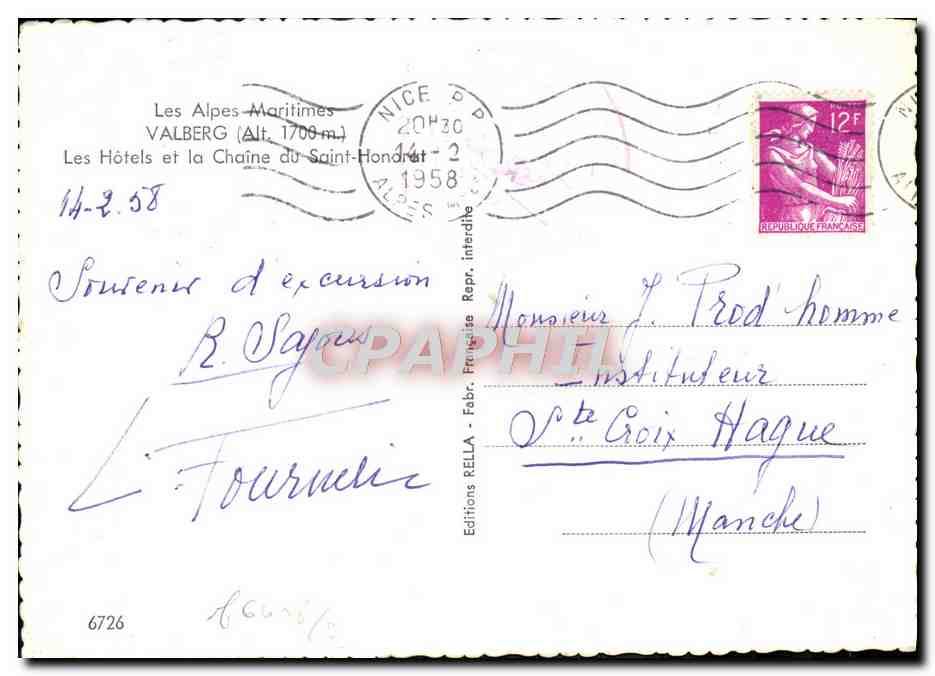 CPM Valberg Les Hotels et le Chaine du St Honorat  — Rückseite