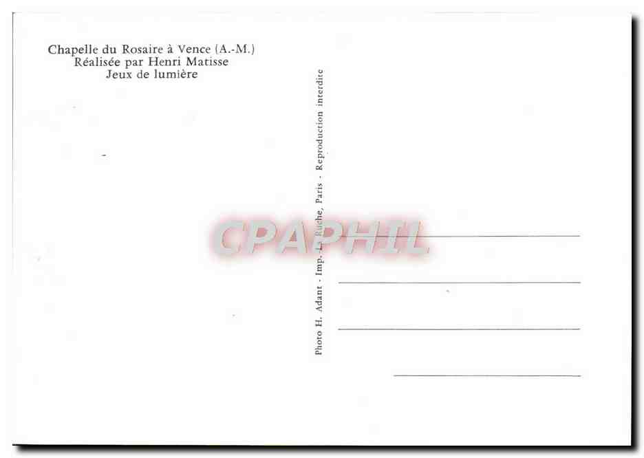 CPM Chapelle du rosaire a Vence Henri Matisse Jeux de lumiere  — Rückseite