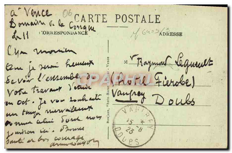 Vence (A.-M.) — Le Baou vu de la Gare — éditeur Bonjean, photo-Bazar, Vence — Reverso