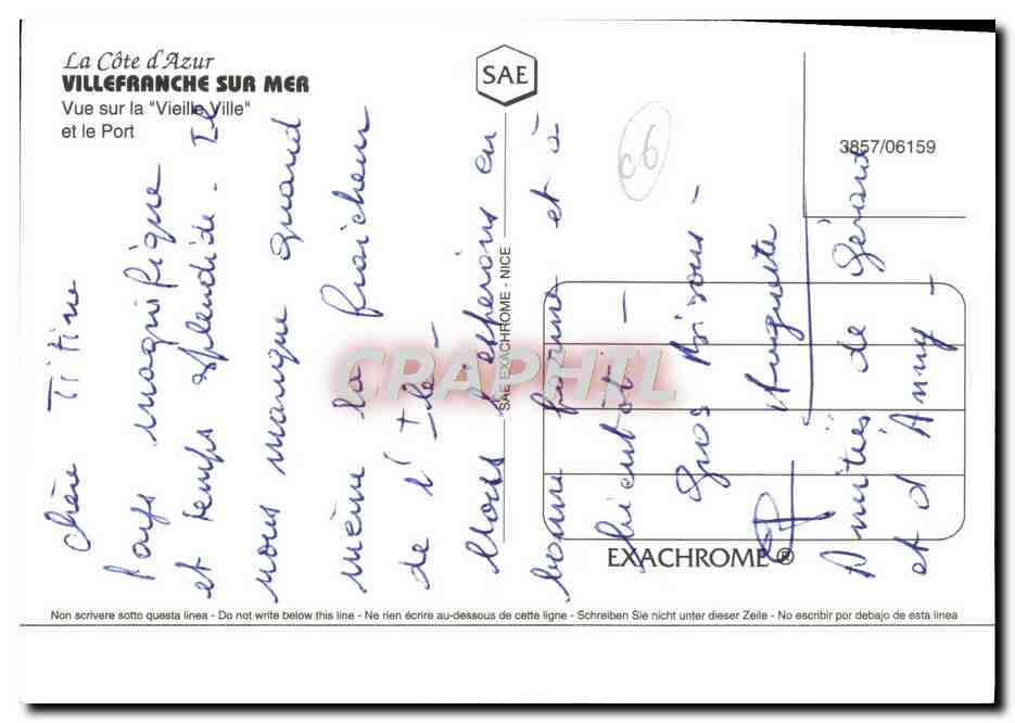 Villefranche-sur-Mer — Côte d'Azur — Verlag SAE Exachrome, n° 3857/06159 — Rückseite