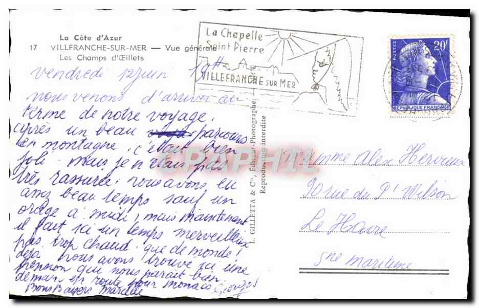 CPA Villefranche Sur Mer Vue Generale — Verso