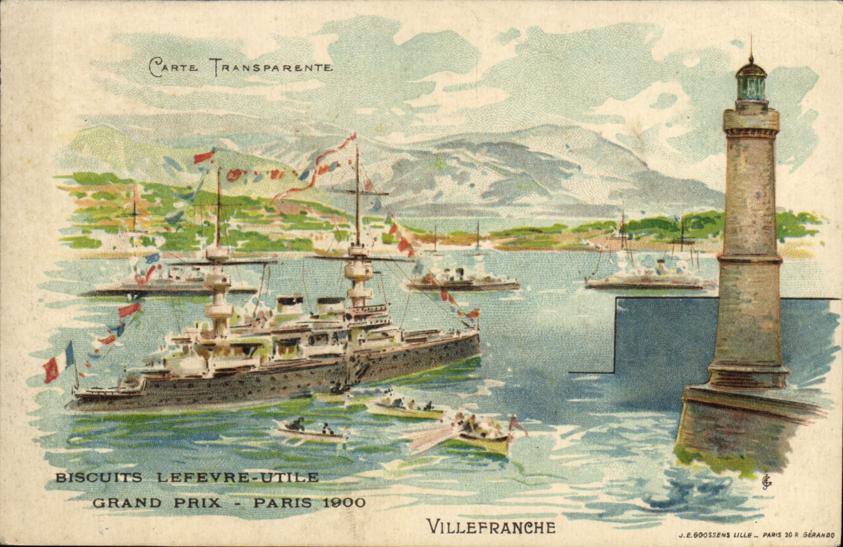 CPA Villefranche Sur Mer Biscuits Lefevre utile Grand Prix Paris 1900 Bateau Phare