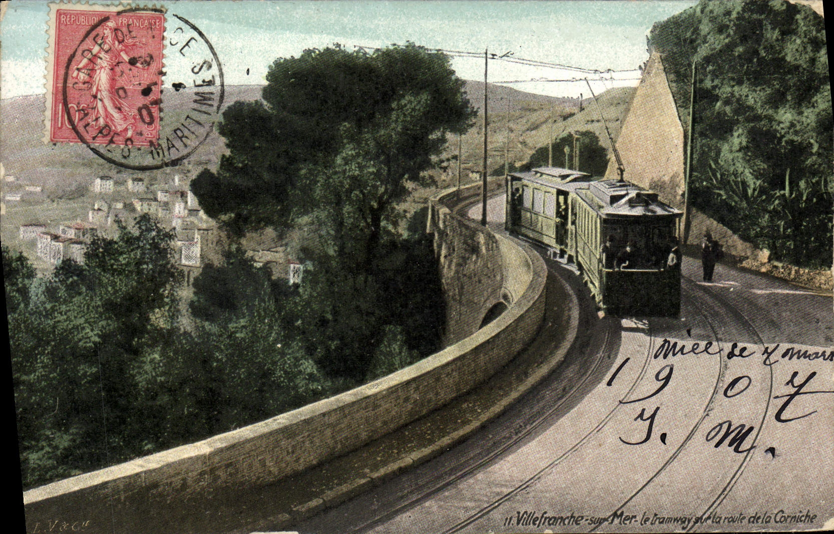 CPA Villefranche Le tramway sur la route de la corniche 