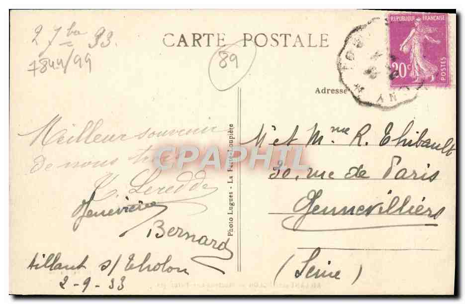 CPA Aillant Sur Tholon Montens Aux Paturages — Back