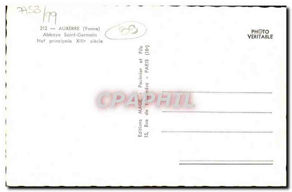 CPA Auxerre Abbaye Saint Germain Nef Principale — Verso