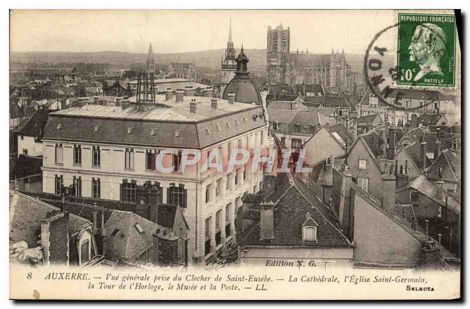 CPA Auxerre Vue Generale Prise du Clocher de Saint Eusebe La cathedrale Eglise Saint Germain et Tour de l'horloge 