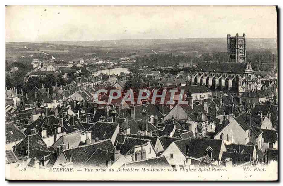 CPA Auxerre Vue Prise Du Belvedere Manifacier vers l'eglise Saint Pierre