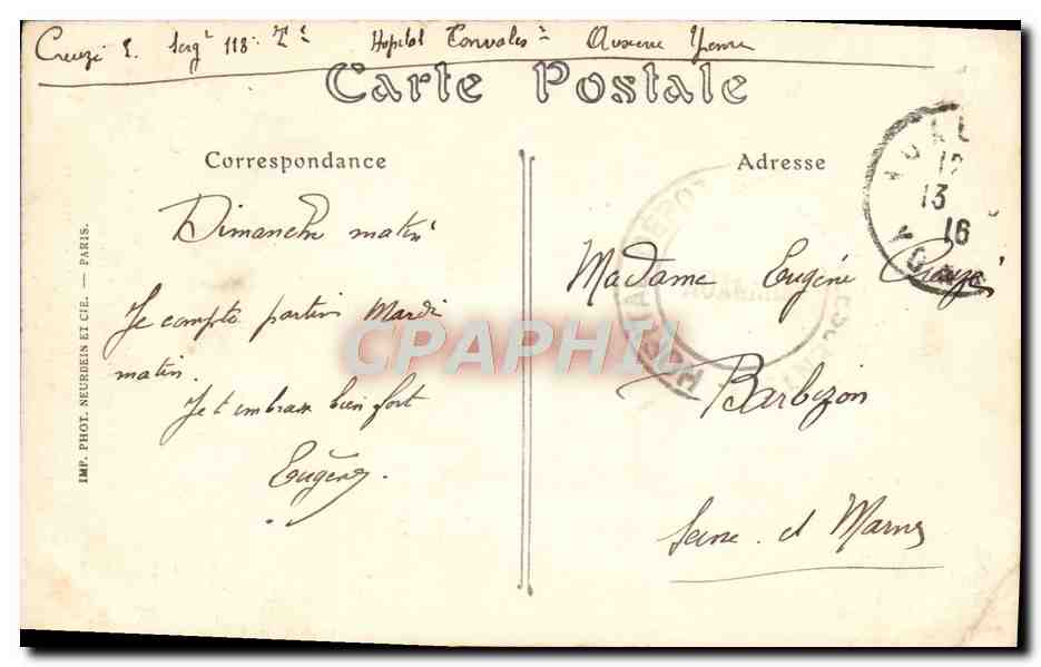 CPA Auxerre L'Horloge — Verso