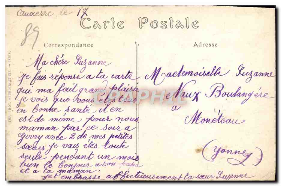 Auxerre — Hôtel des Postes et la Place de la Fontaine — Toubor, Ed. — Rückseite