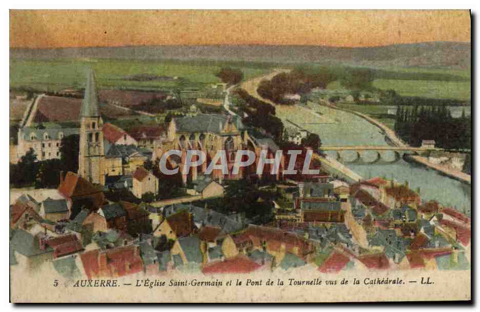 CPA Auxerre L'Eglise Saint Germain et le Pont de La Tournelle Vus de La Cathedrale
