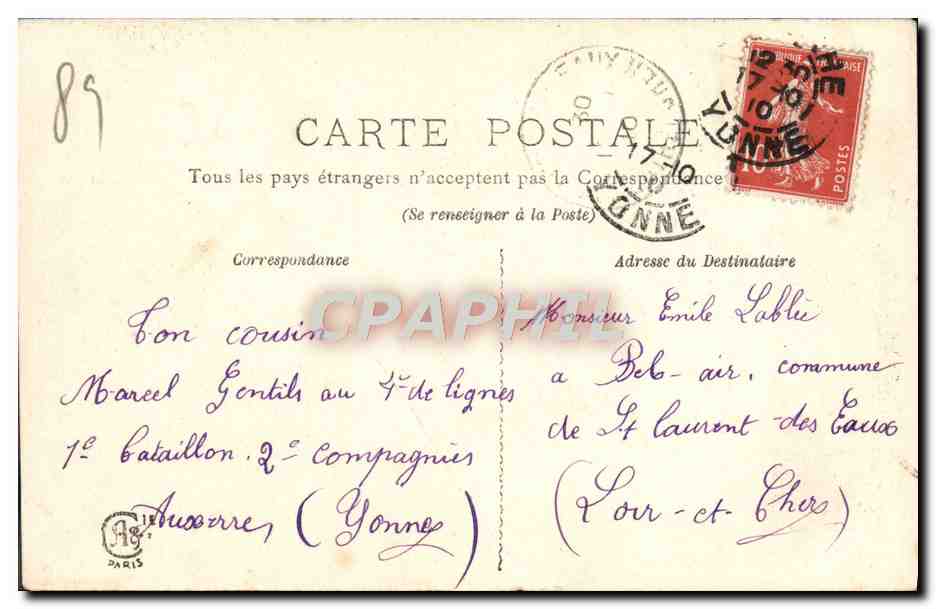 CPA Auxerre Statue de Davout — Verso