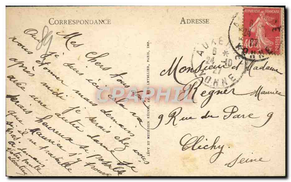 CPA Auxerre Monument Auux Morts Pour la Patrie Militaria — Verso