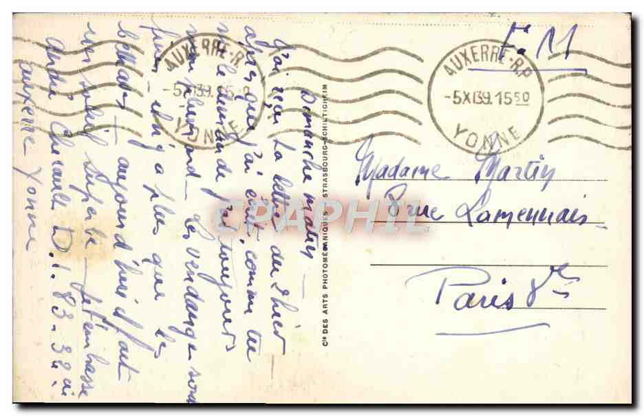 Auxerre — La statue de Fourier et la Tour de l'Horloge — LL.75 — Back