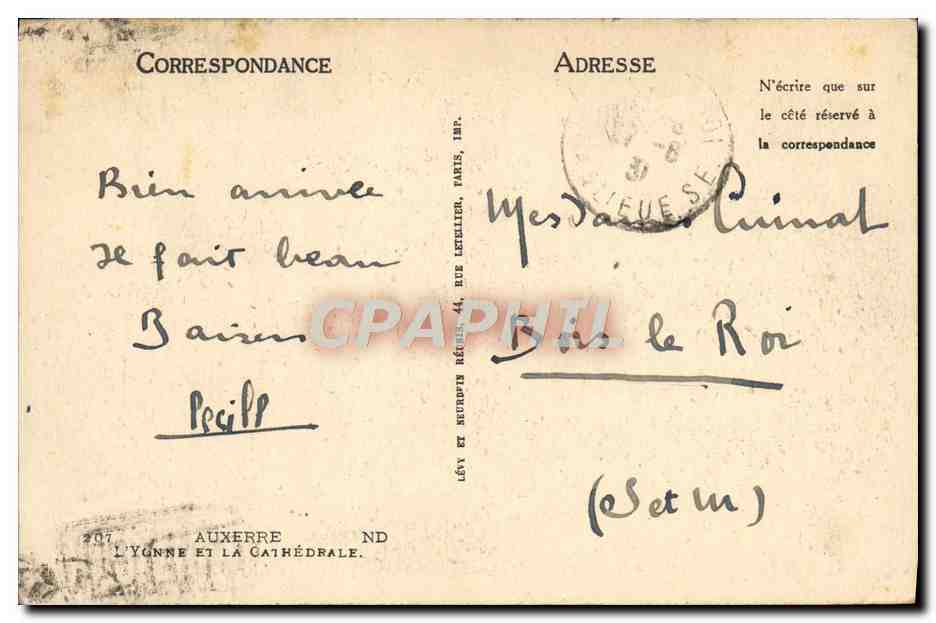 CPA Auxerre L'Yonne et la Cathedrale  — Rückseite