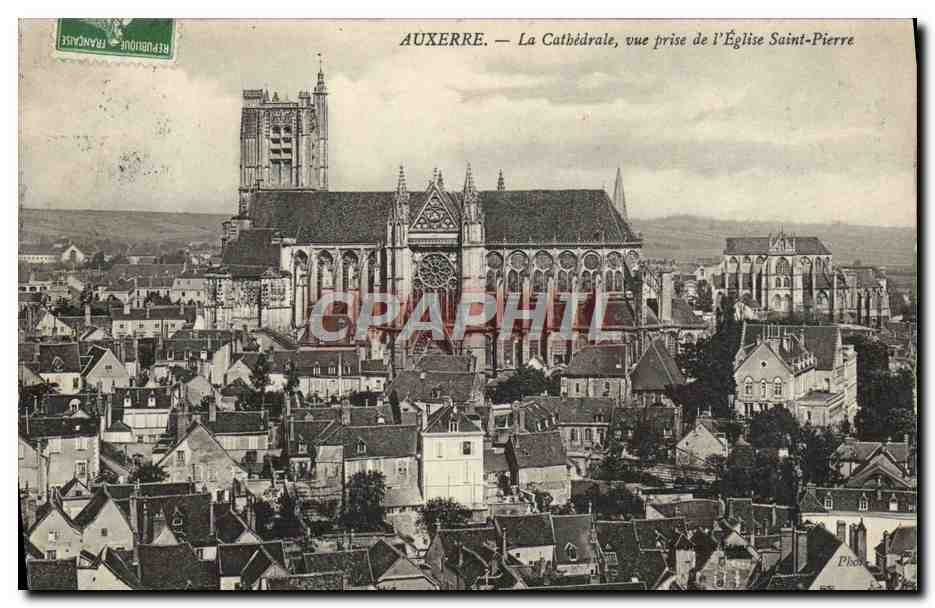 Auxerre — La Cathédrale, vue prise de l'Église Saint-Pierre — Phototypie
