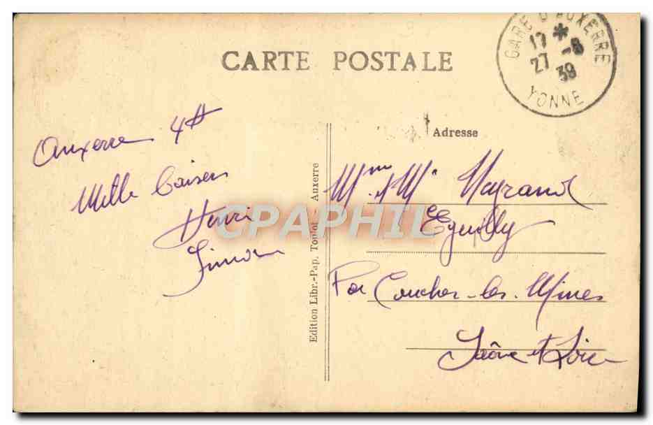 Auxerre — La Cathédrale, vue de l'Arbre-Sec — Édition Libr.-Pap. Auxerre, n°259 — Verso