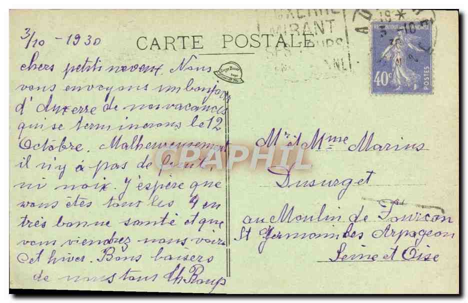 CPA Auxerre St Germain — Verso