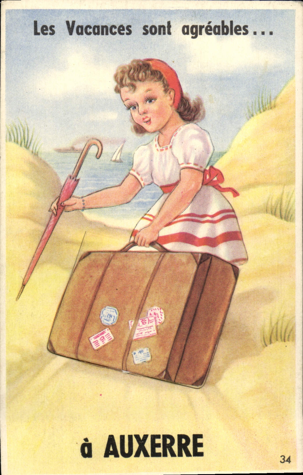 Fille avec valise à la plage — Les Vacances sont agréables... à AUXERRE — n°34