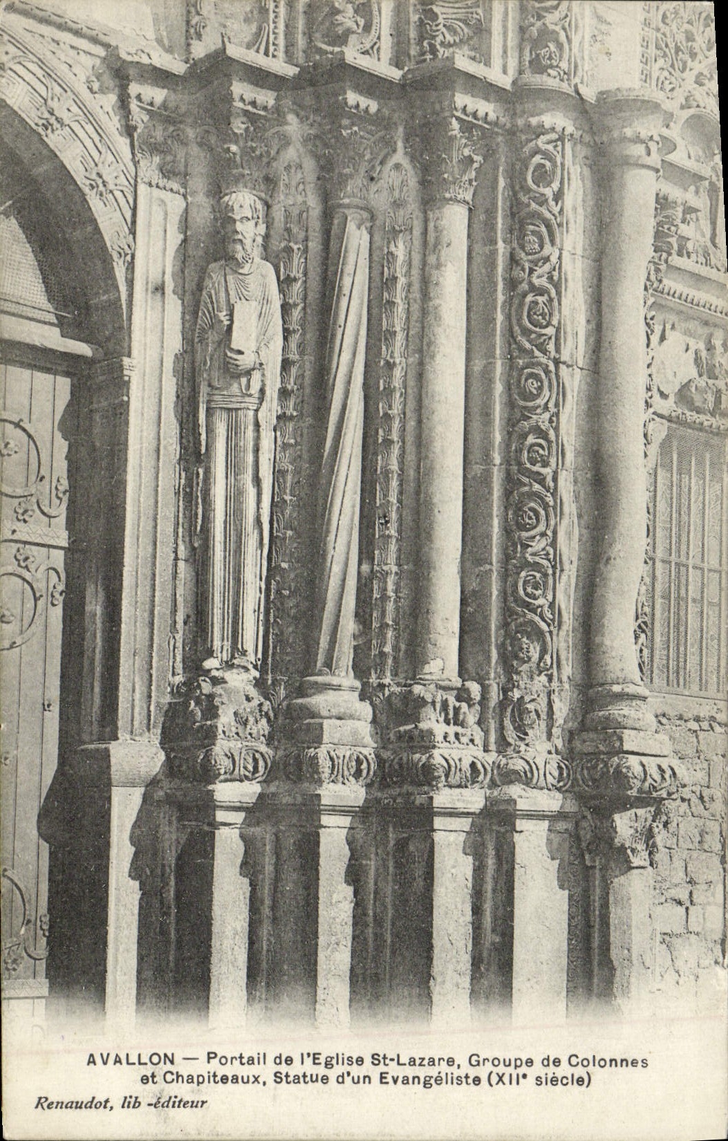 Avallon — Portail de l'Église St-Lazare, Statue d'un Évangéliste (XIIe siècle) — Renaudot, lib.-éditeur