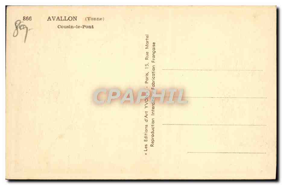 Avallon (Yonne) — Cousin-le-Pont — Les Editions d'Art Yvonne, Paris — Reverso