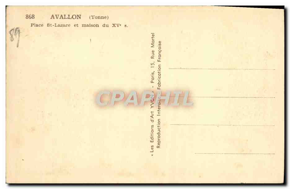 CPA Avallon Place St Lazare Et Maison du 15eme — Verso