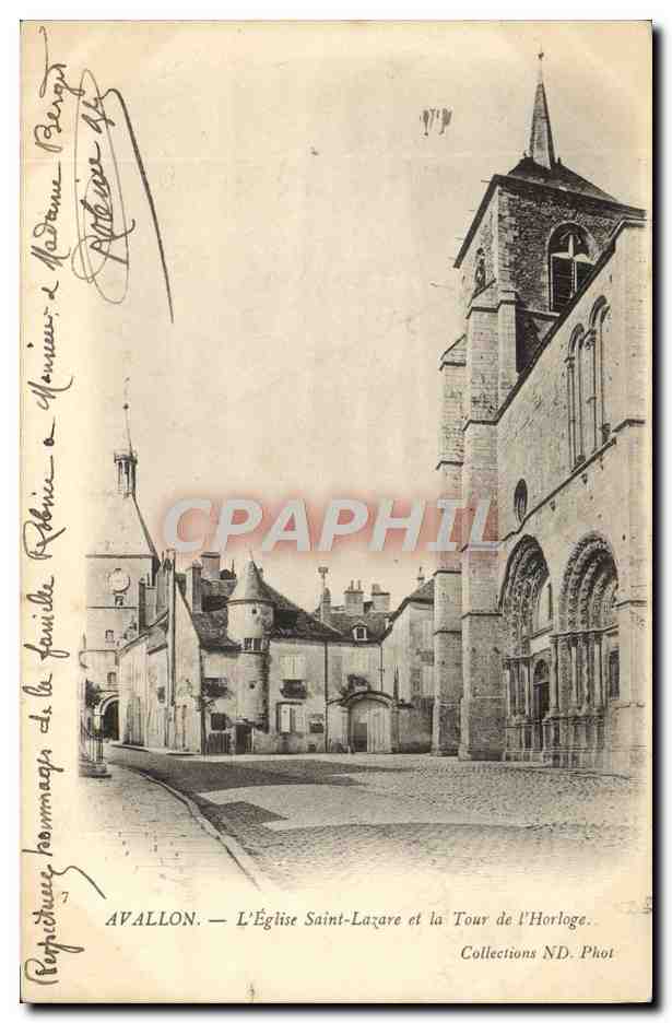 Avallon — Die Kirche Saint-Lazare und die Turmuhr — Collections ND. Phot