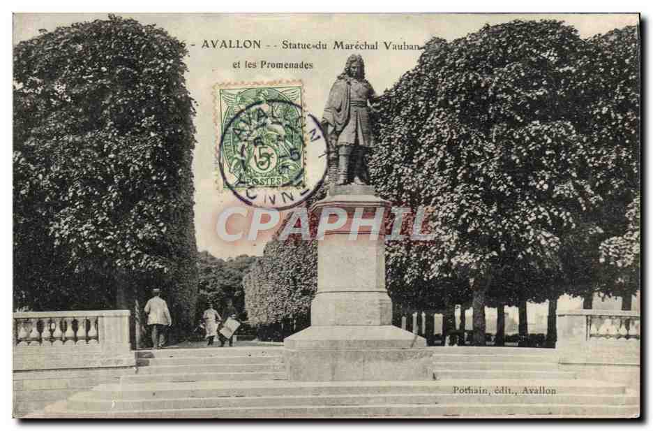 Avallon - Statue du Maréchal Vauban et les Promenades - Pothain, édit., Avallon