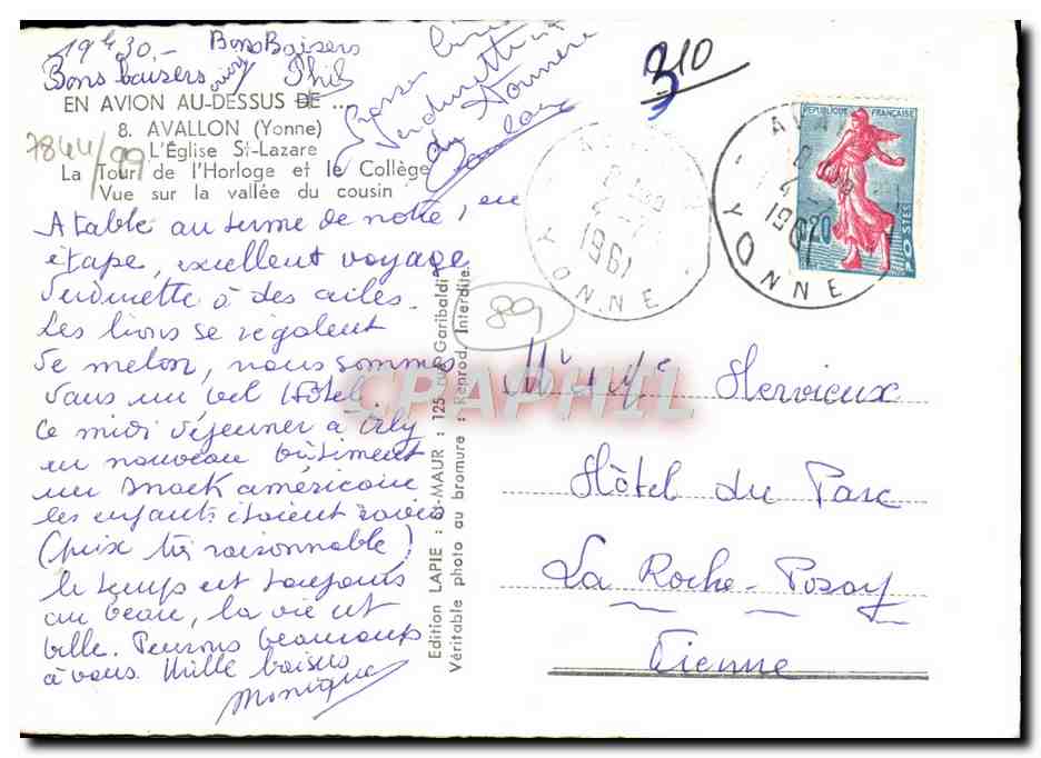 CPM En Avion Au Dessus De Avallon L'Eglise St Lazare La Tour De l'Horloge Et Le College Vue Sur La Vallee Du Cousin — Back