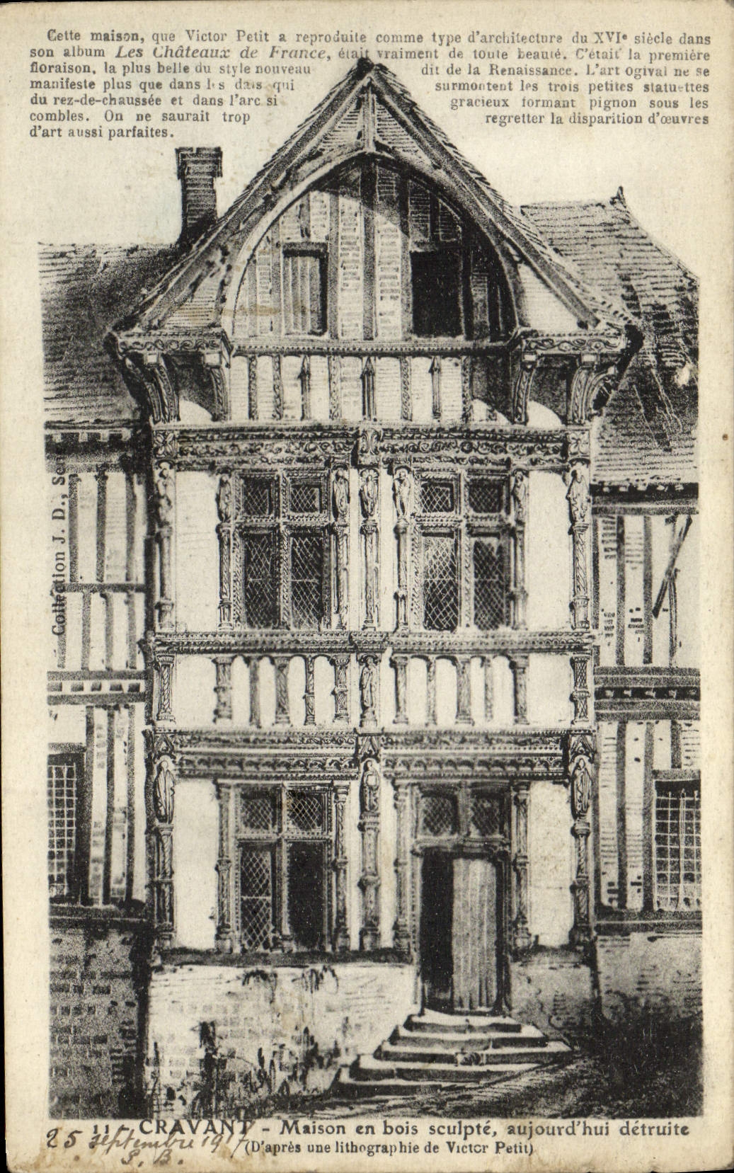 Antike Ansichtskarte Cravant Holzgeschnitztes Haus