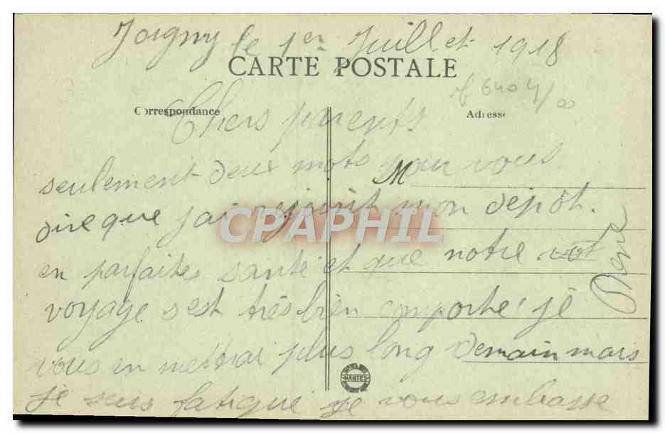 CPA Joigny Vue des Quais en amont du Pont — Rückseite