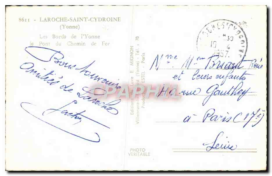 CPM Laroche Saint Cydroine Les bords de l'Yonne Le pont du chemin de fer — Rückseite