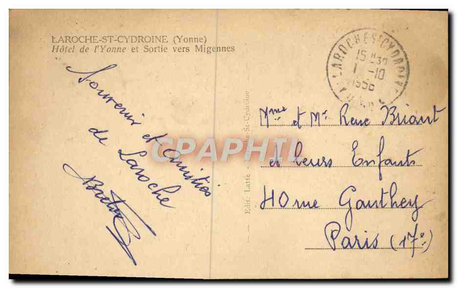 CPA Laroche St Cydroine Hotel de l'Yonne et sortie vers Migennes — Back