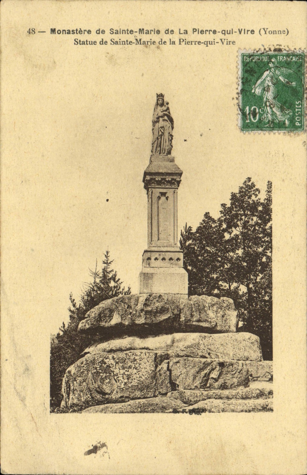 Statue de Sainte-Marie de La Pierre-qui-Vire (Yonne) — Monastère — éditeur CPAPHIL, n°48