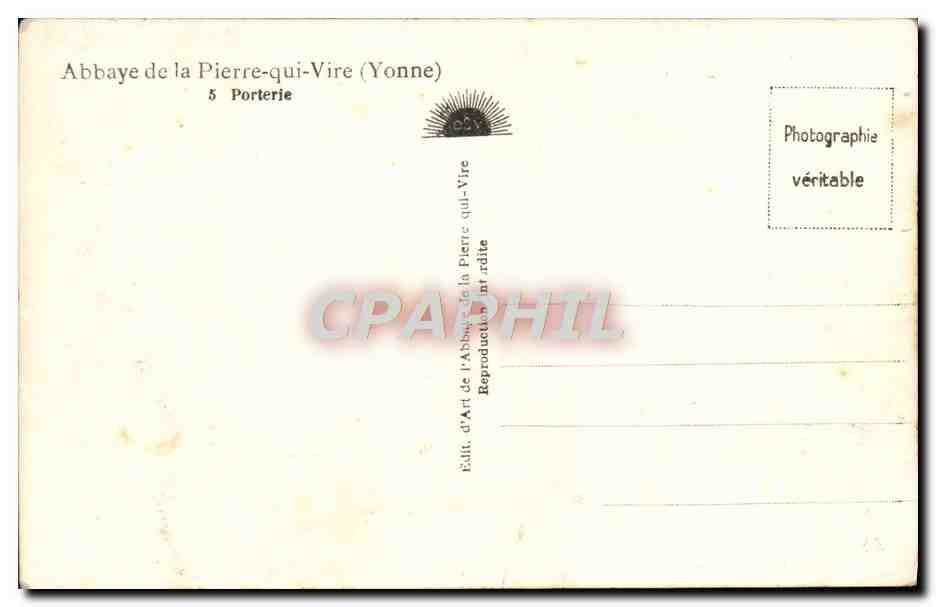 Abbaye de la Pierre-qui-Vire (Yonne) — Porterie — Édit. de l'Abbaye de la Pierre-qui-Vire — Rückseite