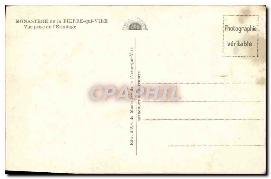 Monastère de la Pierre-qui-Vire — Vue prise de l'Ermitage — Édit. de la Pierre-qui-Vire — Verso