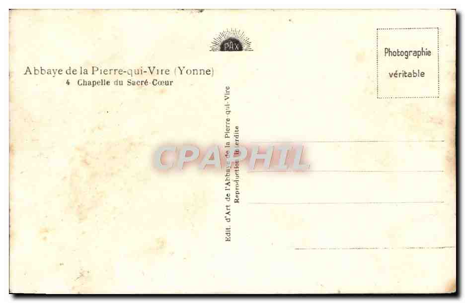 CPA Abbaye de la Pierre qui vire Chapelle du Sacre Coeur  — Rückseite