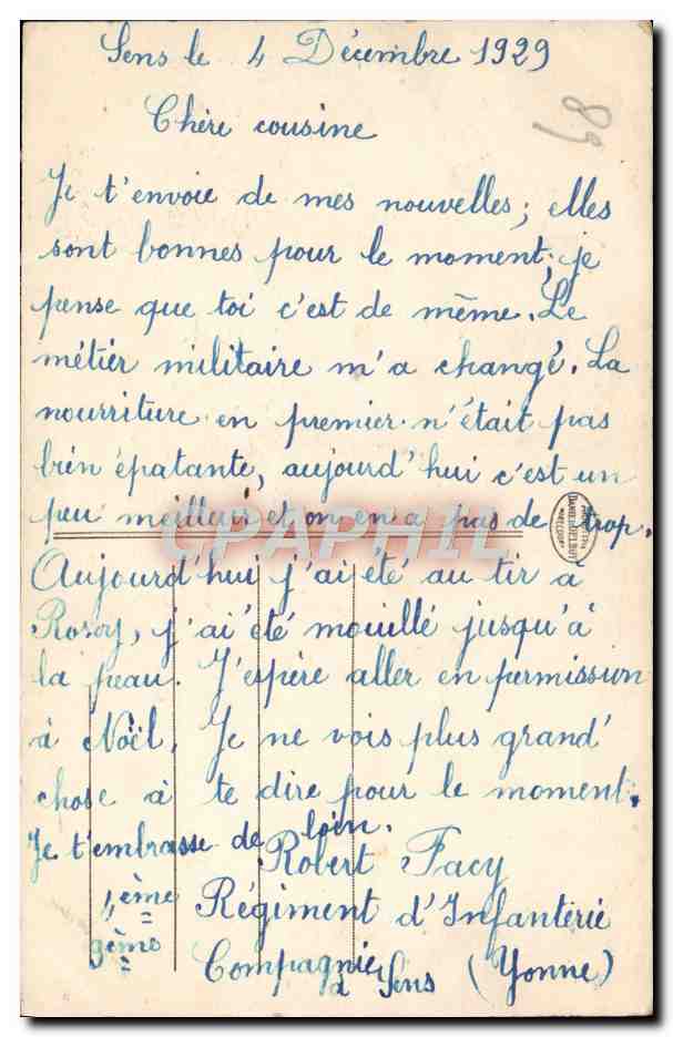 CPA Sens L'Hotel de Ville — Verso