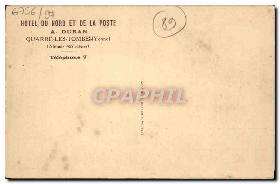 CPA Hotel Du Nord et de la Poste Quarre les Tombes — Back