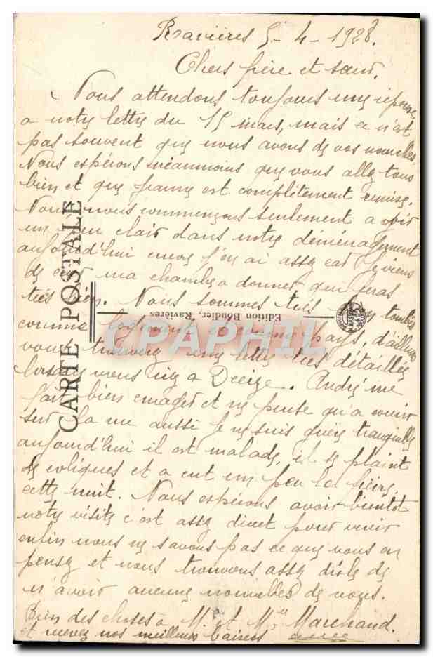 CPA Ravieres Le Paris et le Monument aux Morts Militaria  — Verso