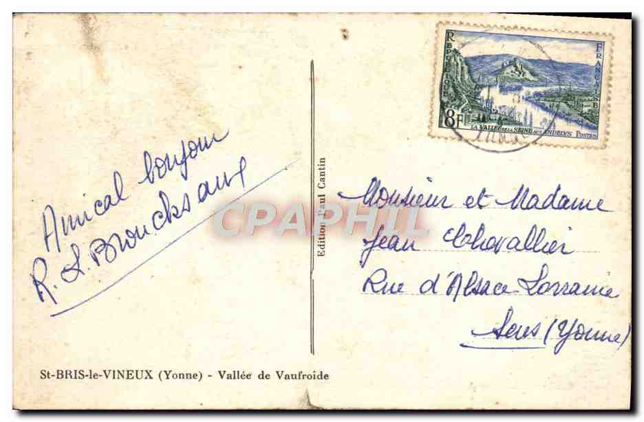 CPA St Bris le Vineux Vallee de Vaufroide — Verso
