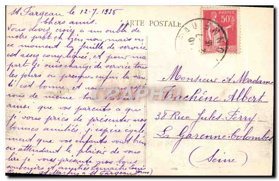 CPA St Fargeau Le Chateau a vol d'Oiseau — Back