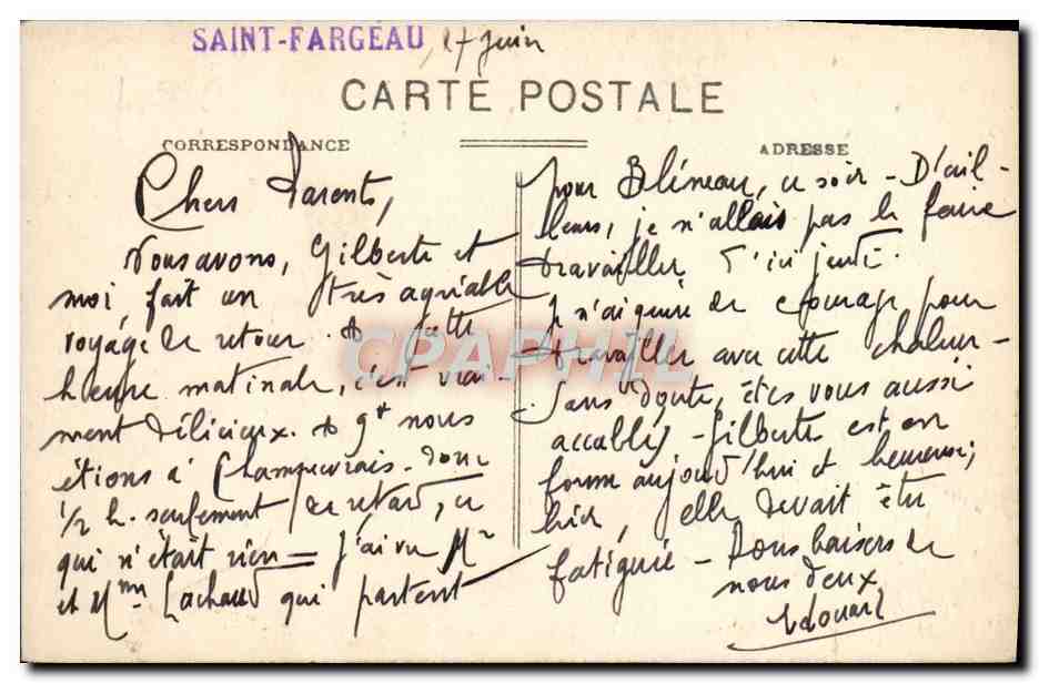 CPA St Fargeau Le bief de l'Usine Electrique — Back