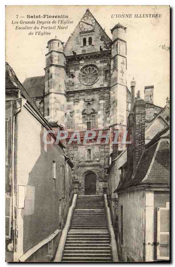 CPA Saint Florentin Les Grands Degres de l'Eglise Escalier du Portail Nord de l'Eglise