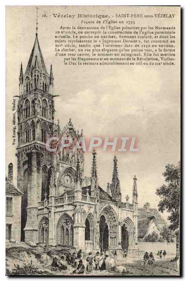 Vézelay Historique — Façade de l'Église en 1795 — Vue Kosalg, éditeur Vézelay