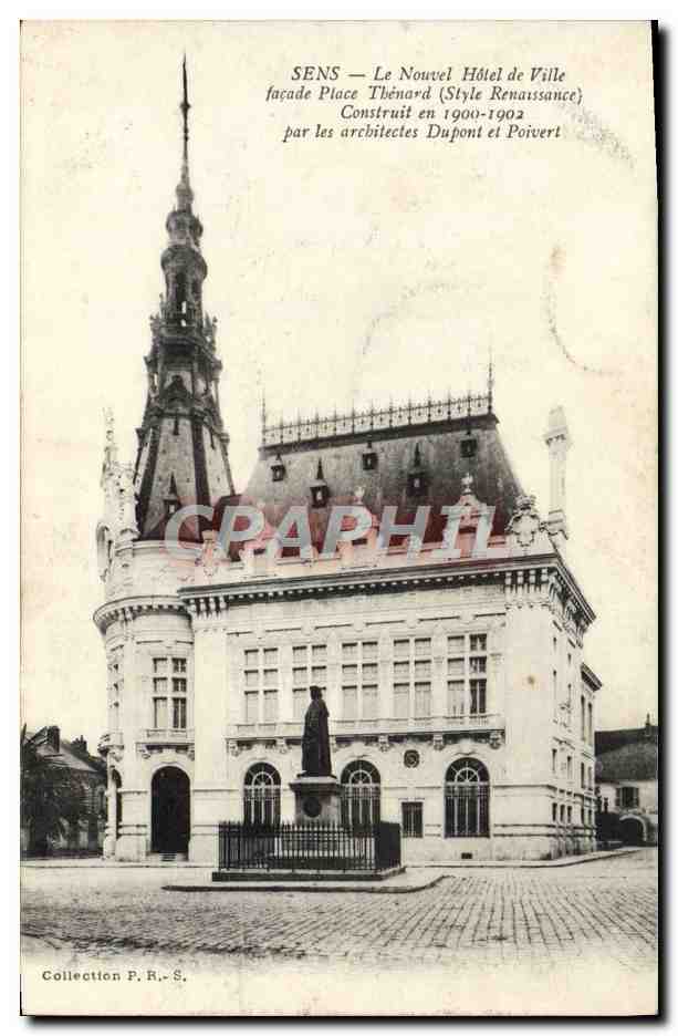 Sens — Le Nouvel Hôtel de Ville — façade Thénard (Style Renaissance) — Construit en 1900-1902 par les architectes Dupont et Poivert